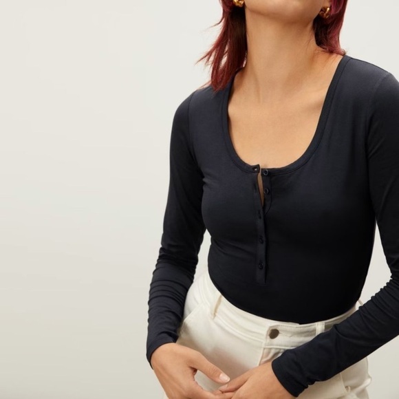 Everlane Tops - Everlane Black The Henley Bodysuit Size S NWT